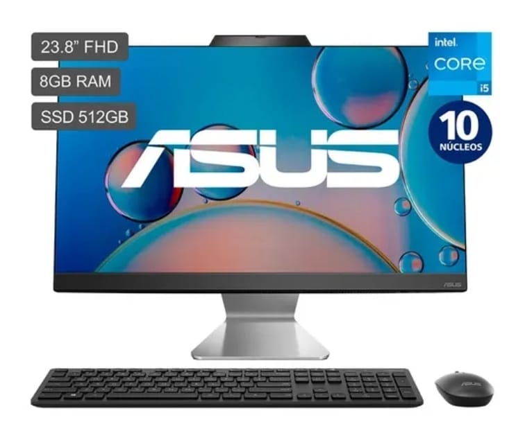 Asus A3402WBAK-BA089W, Core I5-1235U 1.3 - 4.4GHz, 8GB DDR4, 512GB SSD, 23.8 FHD IPS, WiFi, Bluetooth, Webcam, Win11, Negro, Teclado y Mouse